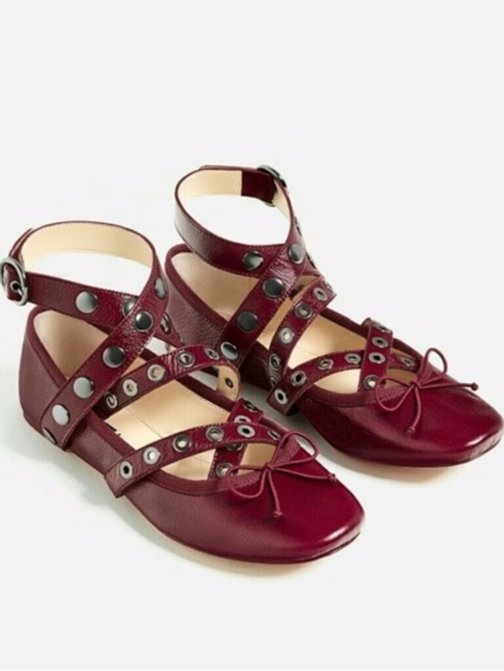 Zara Burgundy Strappy Ballet Flats